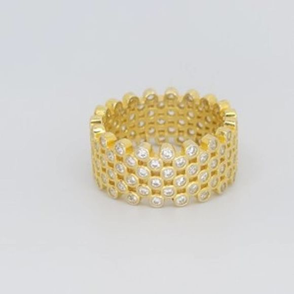 18K Yellow Gold Plated 925 ss 4.60cttw Diamond Simulant Eternity Ring Size 9 1/2 - Picture 9 of 10